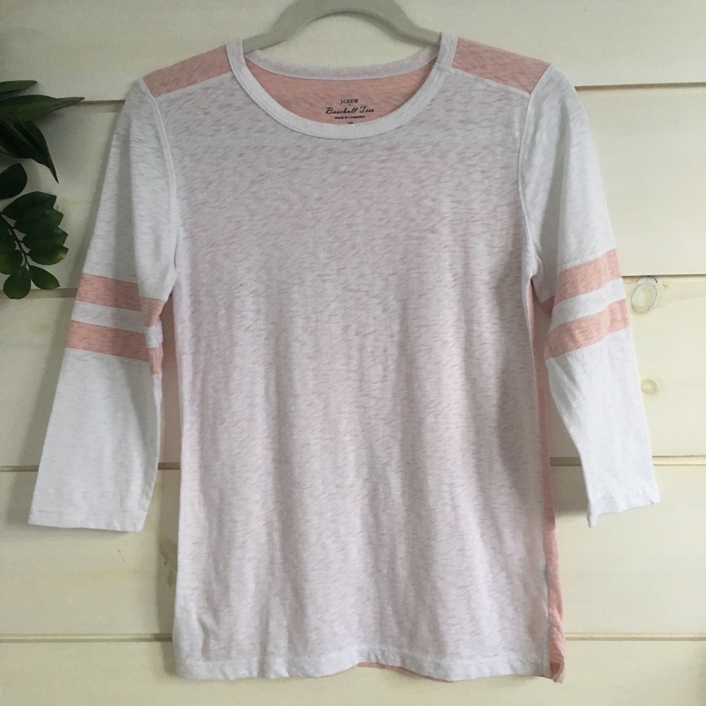 J. CREW pink and white 3/4 sleeve tee